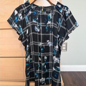 Women's Black and Blue Plaid Blouse
